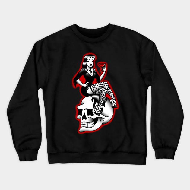 American Traditional Lowbrow Femme Fatale Horror Pin-up Crewneck Sweatshirt by OldSalt